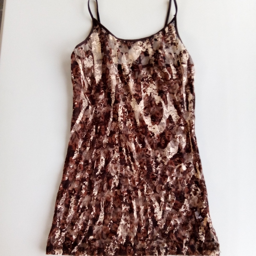 🆕 Almost Famous Brown & White Tan Lace Tank Top